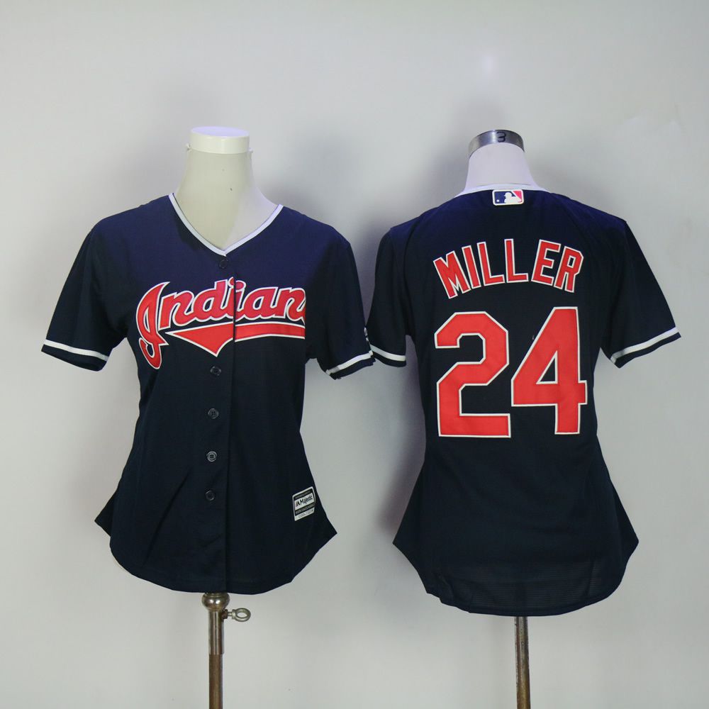 Women Cleveland Indians 24 Miller Blue MLB Jerseys